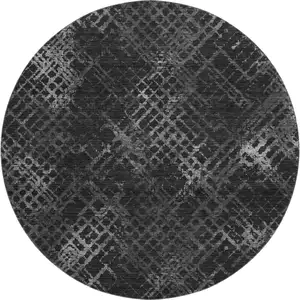 Photo of 8' Charcoal And Ivory Abstract Geometric Washable Round Rug With UV Protection
