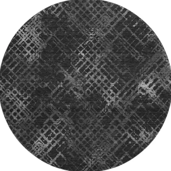 8' Charcoal And Ivory Abstract Geometric Washable Round Rug With UV Protection Photo 3