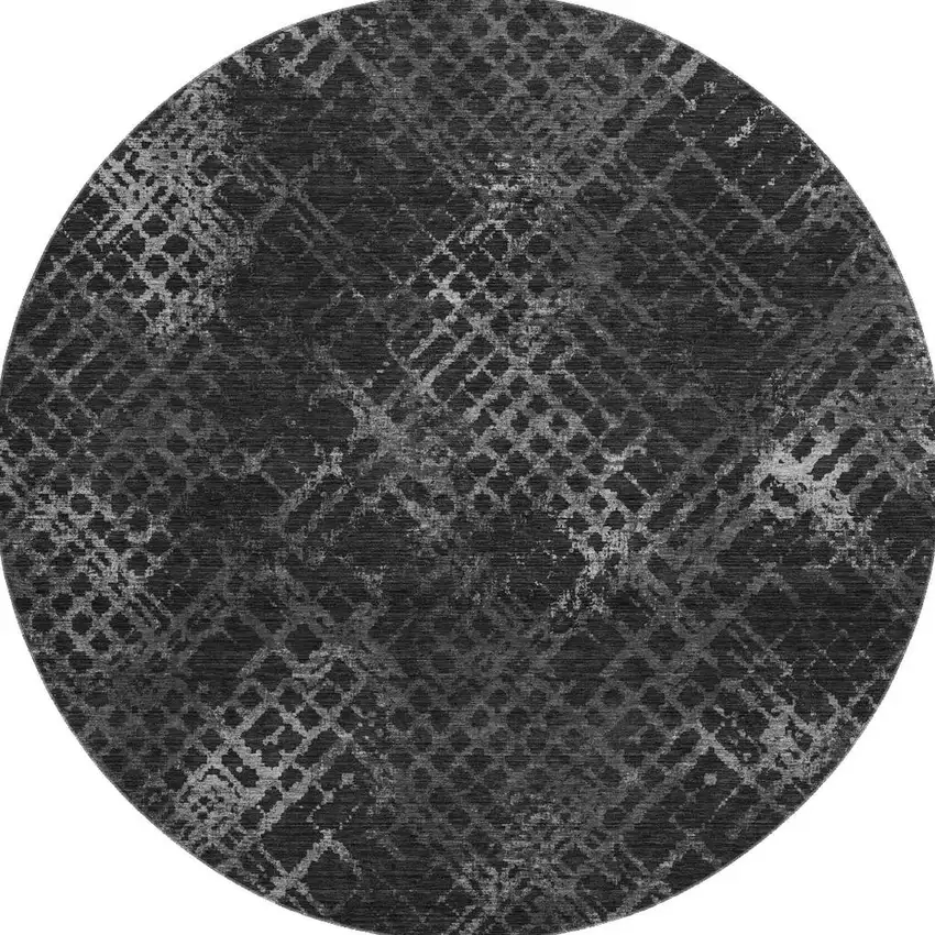 8' Charcoal And Ivory Abstract Geometric Washable Round Rug With UV Protection Photo 3