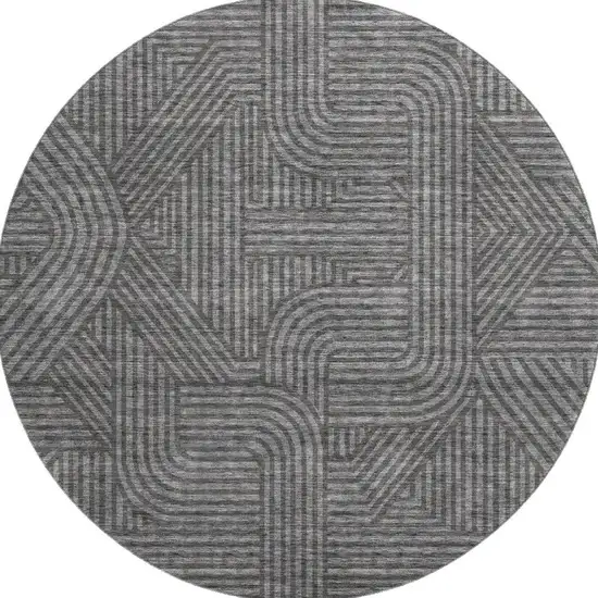 8' Charcoal And Ivory Abstract Geometric Washable Round Rug With UV Protection Photo 3