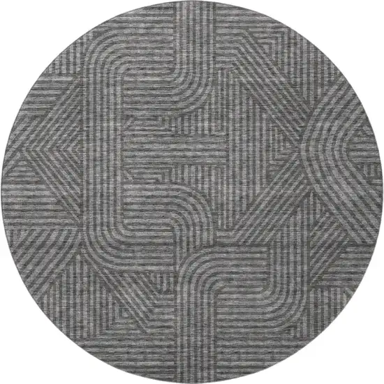 8' Charcoal And Ivory Abstract Geometric Washable Round Rug With UV Protection Photo 4