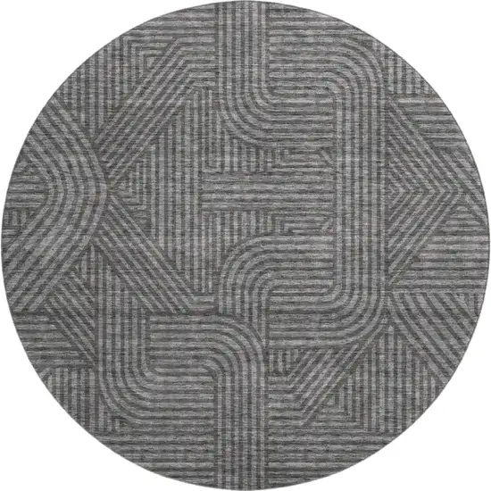 8' Charcoal And Ivory Abstract Geometric Washable Round Rug With UV Protection Photo 1