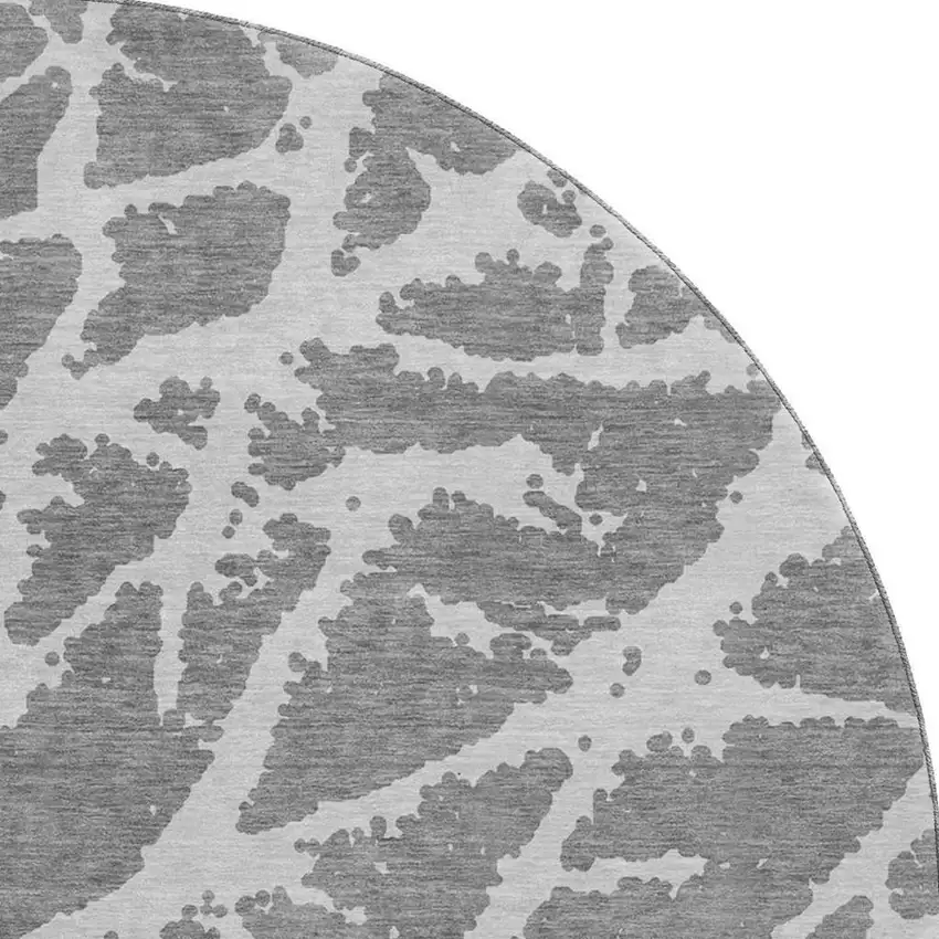 8' Charcoal And Ivory Abstract Washable Round Rug With UV Protection Photo 4