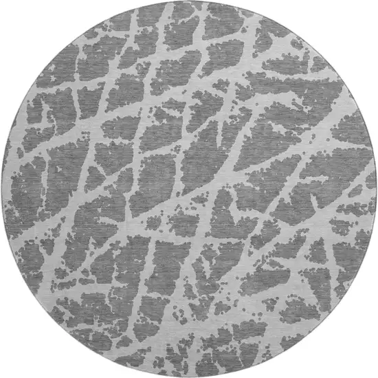 8' Charcoal And Ivory Abstract Washable Round Rug With UV Protection Photo 1