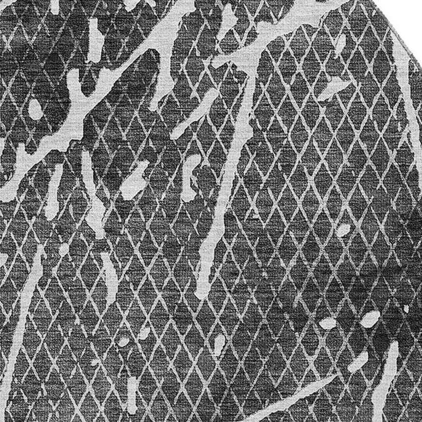 8' Charcoal And Ivory Abstract Washable Round Rug With UV Protection Photo 3