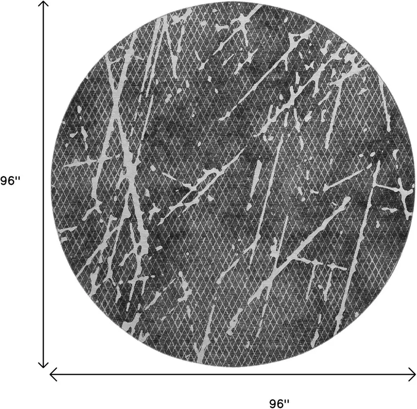 8' Charcoal And Ivory Abstract Washable Round Rug With UV Protection Photo 3