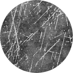 Photo of 8' Charcoal And Ivory Abstract Washable Round Rug With UV Protection