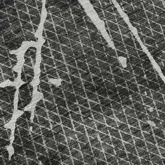 8' Charcoal And Ivory Abstract Washable Round Rug With UV Protection Photo 9