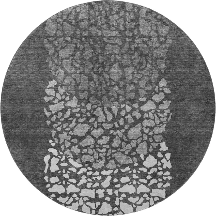 8' Charcoal And Ivory Abstract Washable Round Rug With UV Protection Photo 3