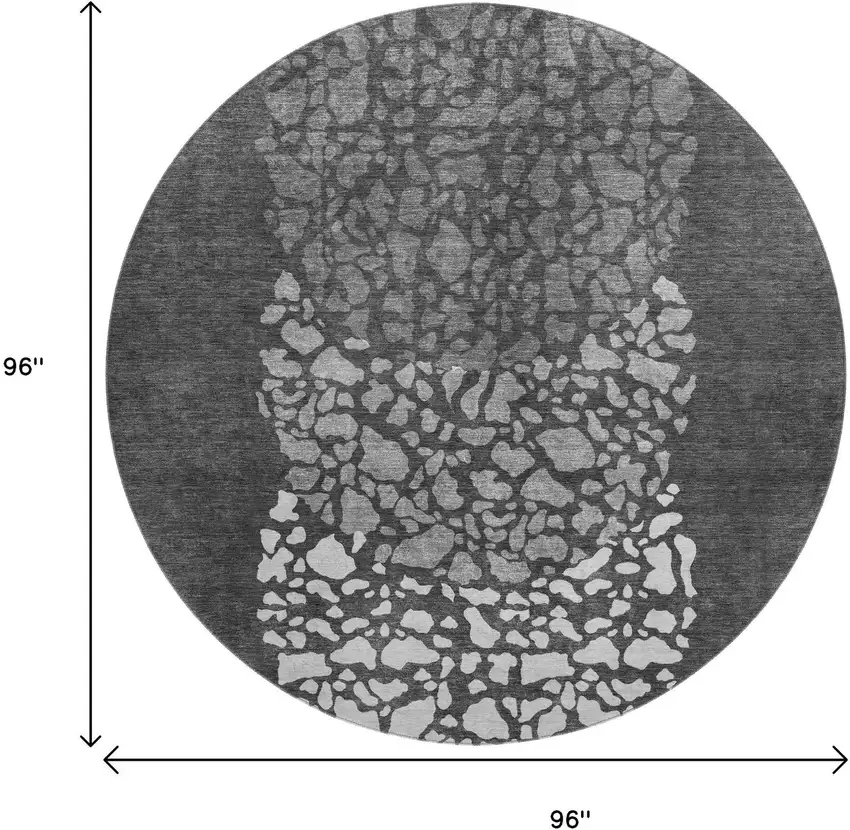 8' Charcoal And Ivory Abstract Washable Round Rug With UV Protection Photo 9