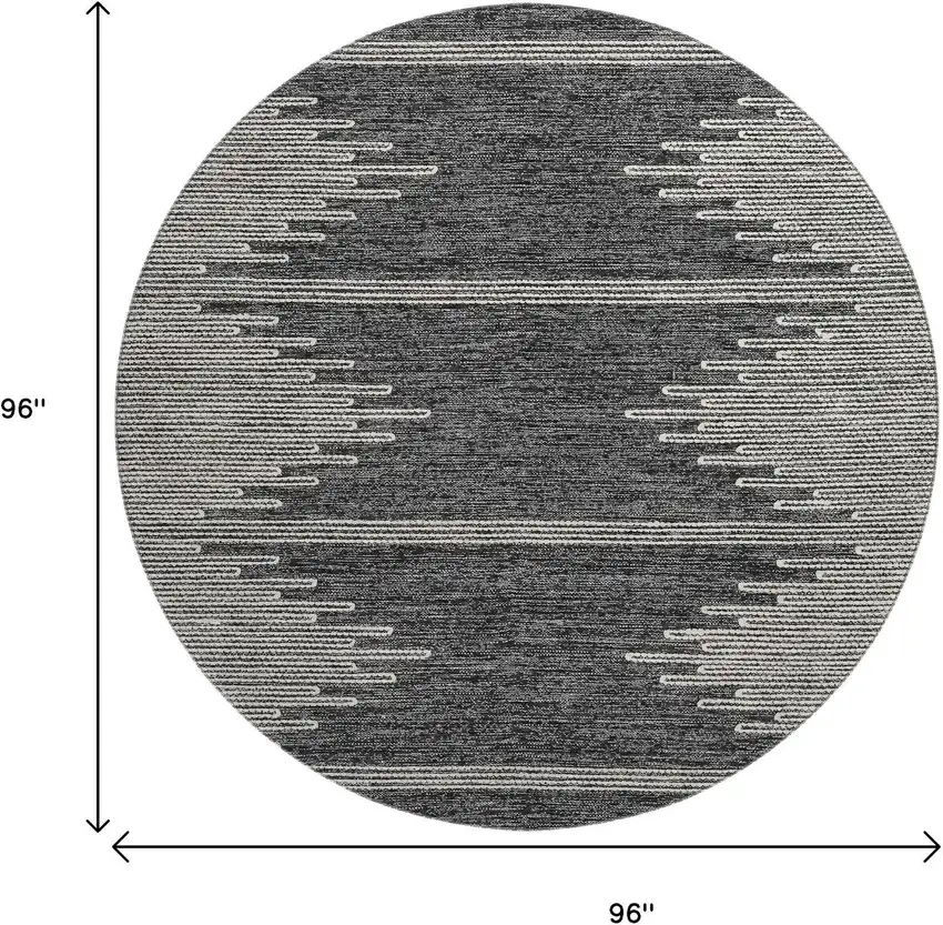 8' Charcoal And Ivory Abstract Washable Round Rug With UV Protection Photo 3