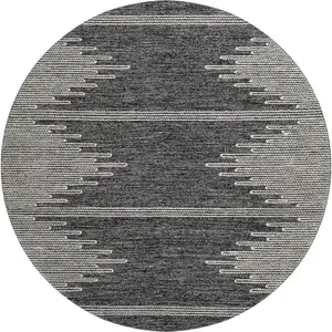 Photo of 8' Charcoal And Ivory Abstract Washable Round Rug With UV Protection