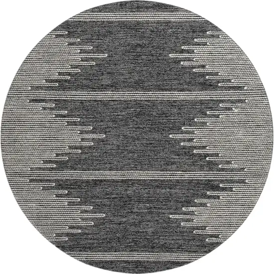 8' Charcoal And Ivory Abstract Washable Round Rug With UV Protection Photo 1