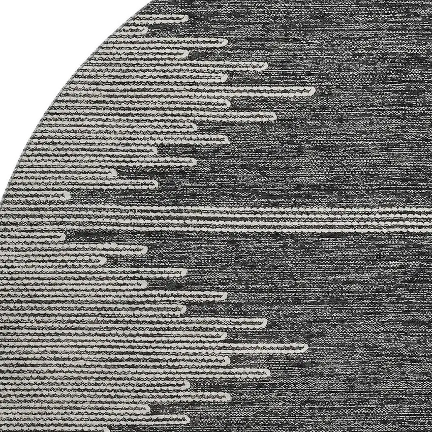 8' Charcoal And Ivory Abstract Washable Round Rug With UV Protection Photo 4