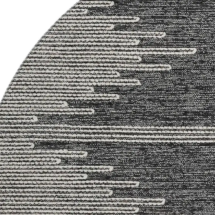 8' Charcoal And Ivory Abstract Washable Round Rug With UV Protection Photo 3