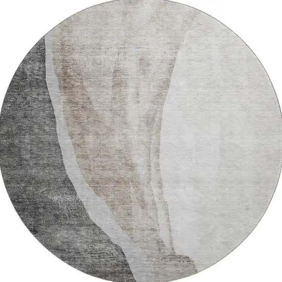 8' Charcoal And Ivory Abstract Washable Round Rug With UV Protection Photo 4