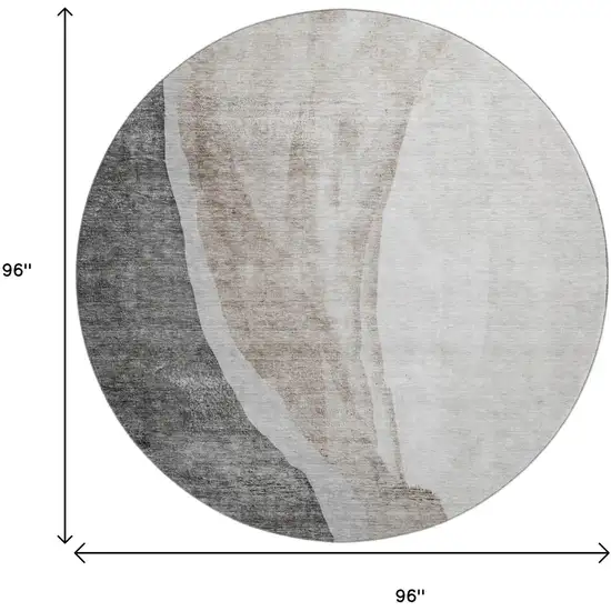 8' Charcoal And Ivory Abstract Washable Round Rug With UV Protection Photo 3