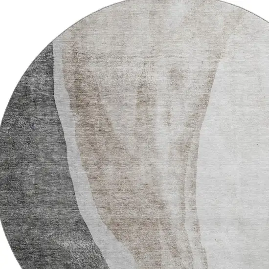 8' Charcoal And Ivory Abstract Washable Round Rug With UV Protection Photo 3