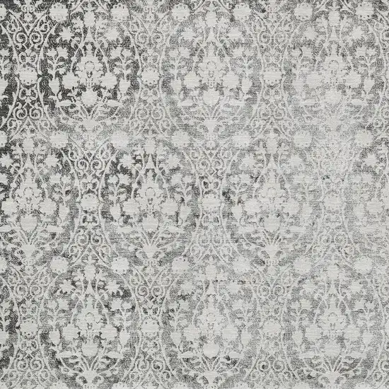 8' Charcoal And Ivory Damask Washable Area Rug With UV Protection Photo 2
