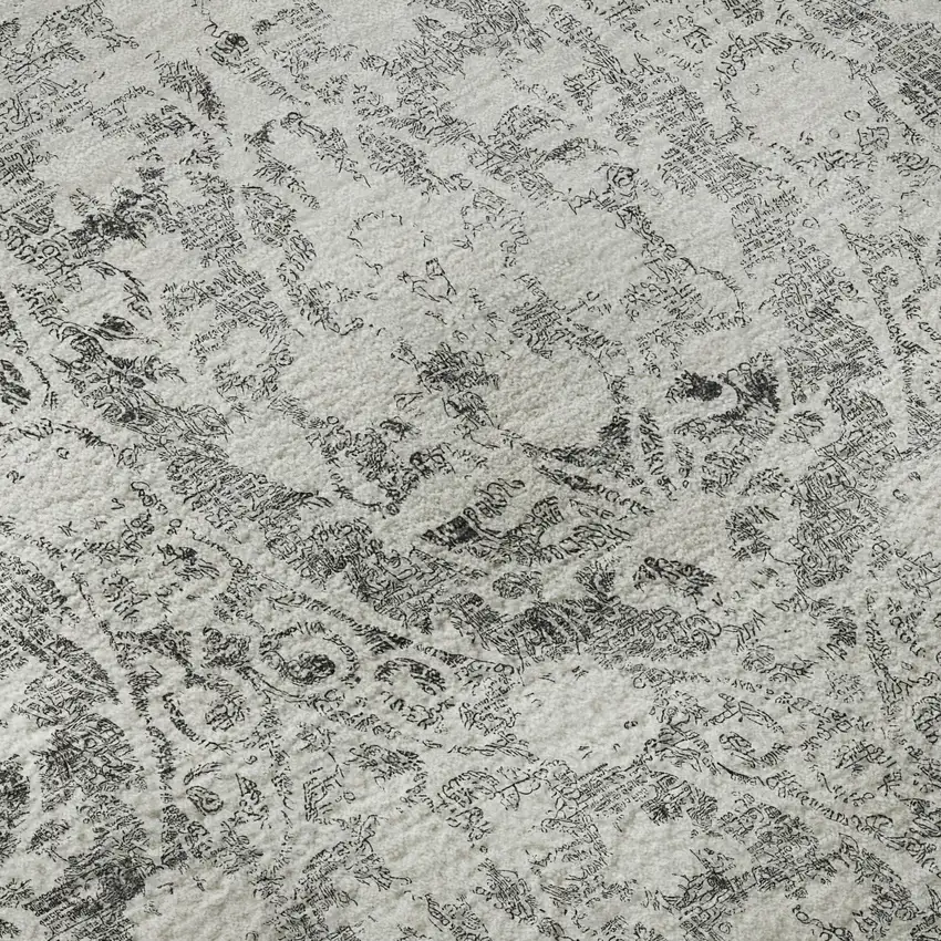 8' Charcoal And Ivory Damask Washable Area Rug With UV Protection Photo 9