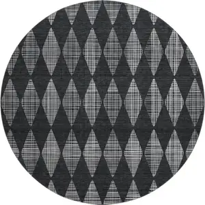 Photo of 8' Charcoal And Ivory Diamond Washable Round Rug With UV Protection