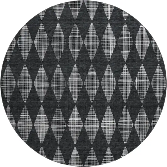 8' Charcoal And Ivory Diamond Washable Round Rug With UV Protection Photo 1