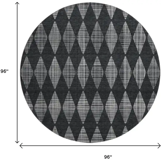 8' Charcoal And Ivory Diamond Washable Round Rug With UV Protection Photo 3
