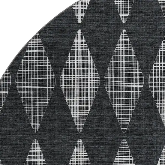 8' Charcoal And Ivory Diamond Washable Round Rug With UV Protection Photo 3