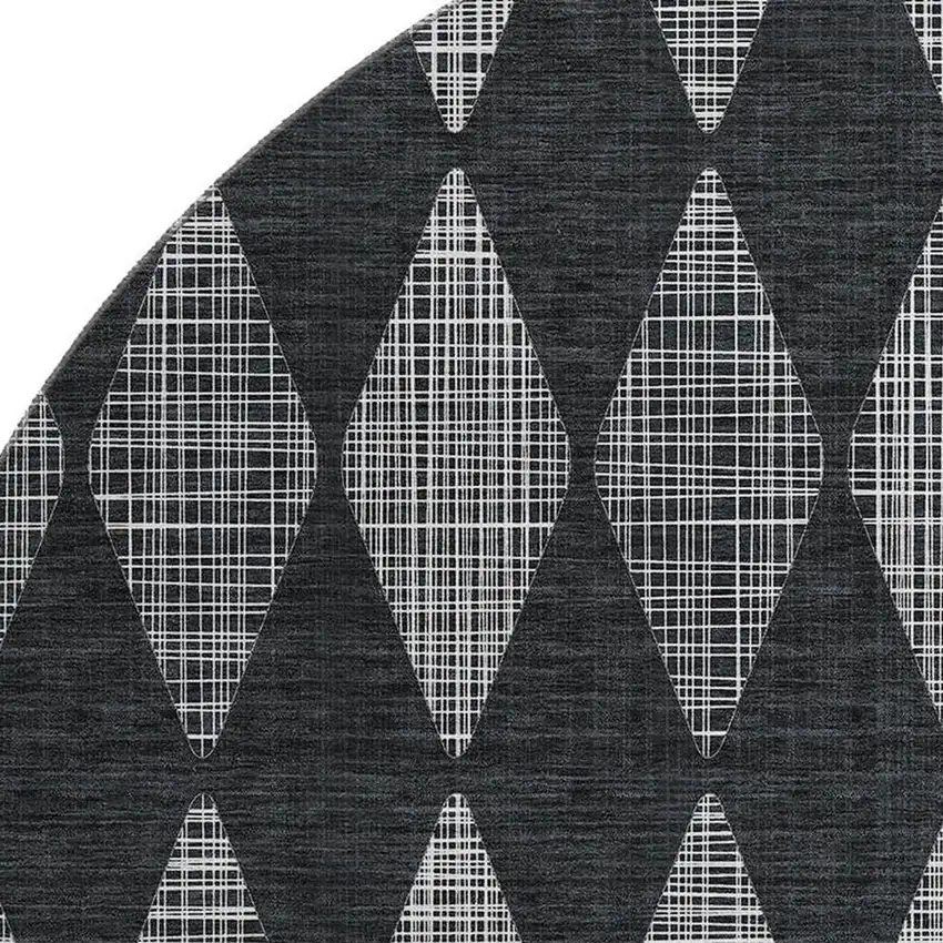 8' Charcoal And Ivory Diamond Washable Round Rug With UV Protection Photo 3