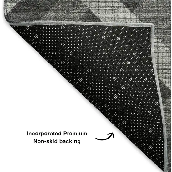 8' Charcoal And Ivory Geometric Washable Round Rug With UV Protection Photo 5