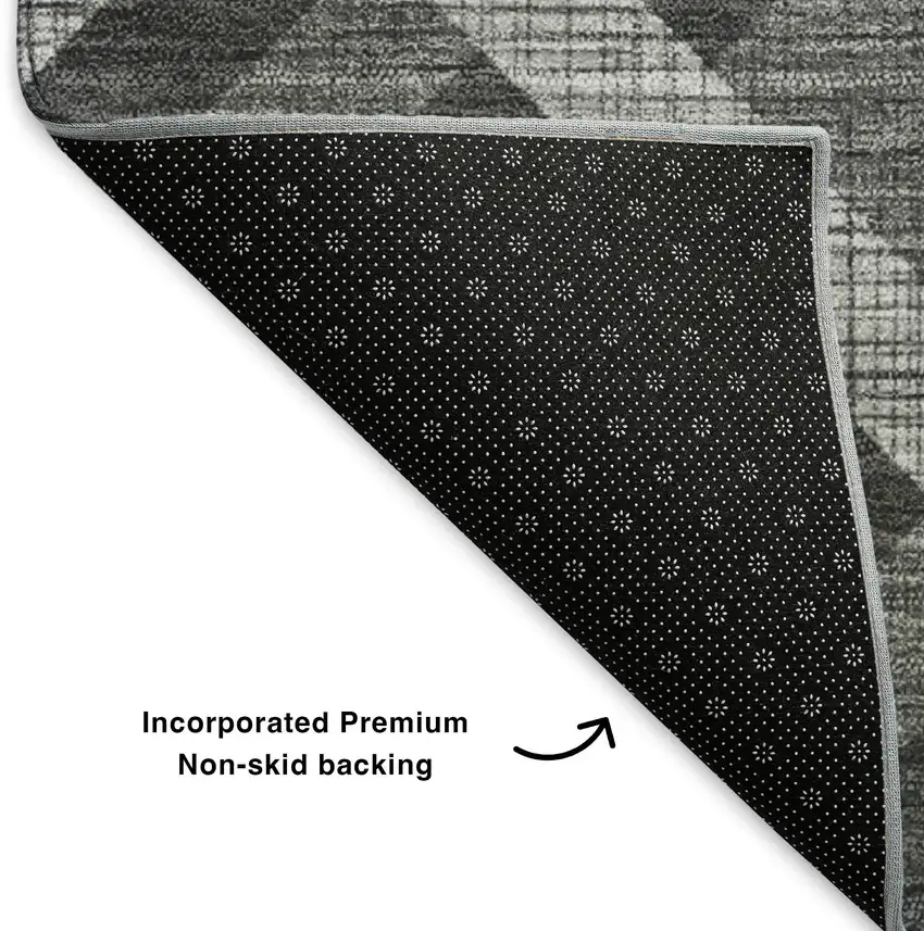 8' Charcoal And Ivory Geometric Washable Round Rug With UV Protection Photo 5