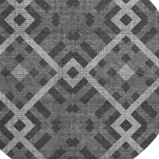 8' Charcoal And Ivory Geometric Washable Round Rug With UV Protection Photo 2