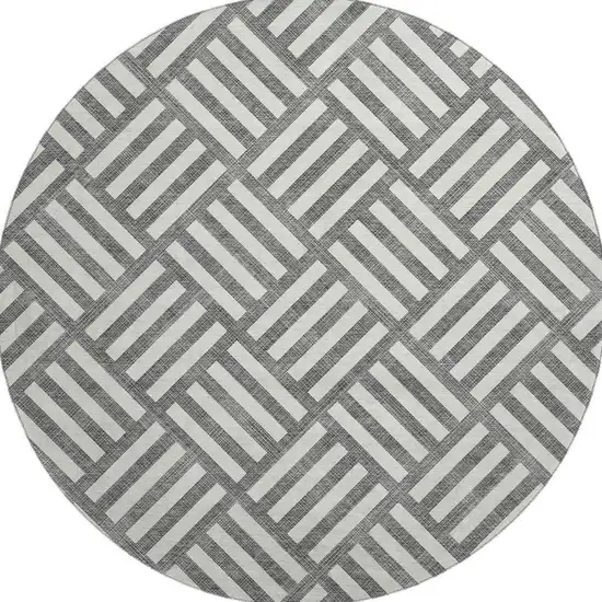 8' Charcoal And Ivory Geometric Washable Round Rug With UV Protection Photo 4