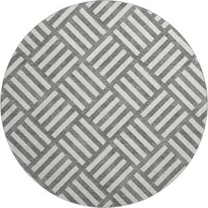 Photo of 8' Charcoal And Ivory Geometric Washable Round Rug With UV Protection