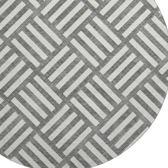 8' Charcoal And Ivory Geometric Washable Round Rug With UV Protection Photo 3