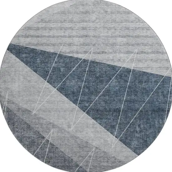 8' Charcoal And Ivory Geometric Washable Round Rug With UV Protection Photo 3