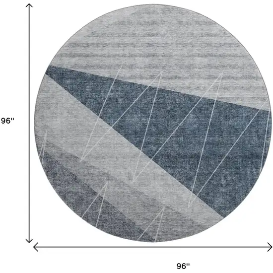 8' Charcoal And Ivory Geometric Washable Round Rug With UV Protection Photo 9