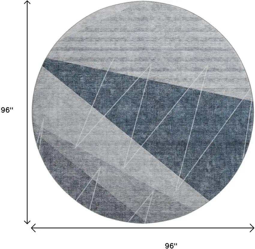 8' Charcoal And Ivory Geometric Washable Round Rug With UV Protection Photo 9