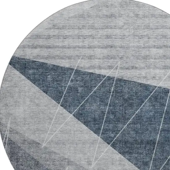 8' Charcoal And Ivory Geometric Washable Round Rug With UV Protection Photo 2