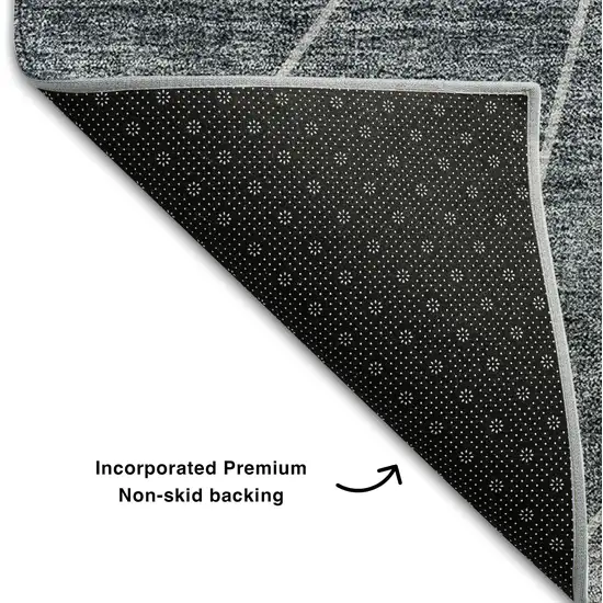 8' Charcoal And Ivory Geometric Washable Round Rug With UV Protection Photo 5