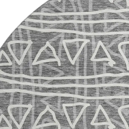 8' Charcoal And Ivory Geometric Washable Round Rug With UV Protection Photo 3
