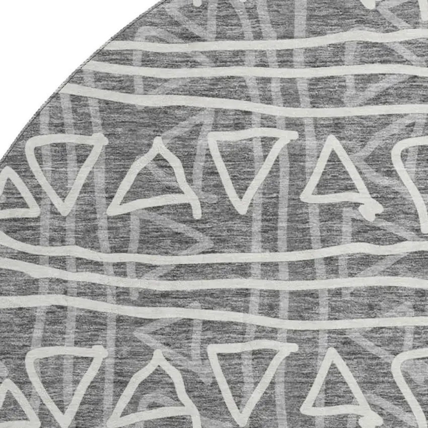 8' Charcoal And Ivory Geometric Washable Round Rug With UV Protection Photo 3