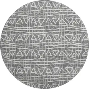 Photo of 8' Charcoal And Ivory Geometric Washable Round Rug With UV Protection