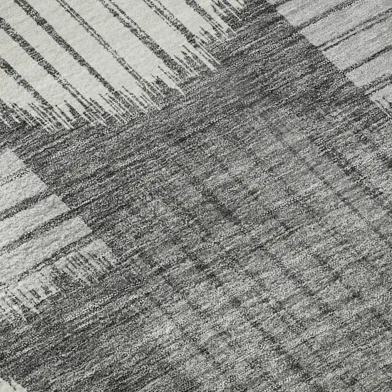 8' Charcoal And Ivory Geometric Washable Round Rug With UV Protection Photo 9