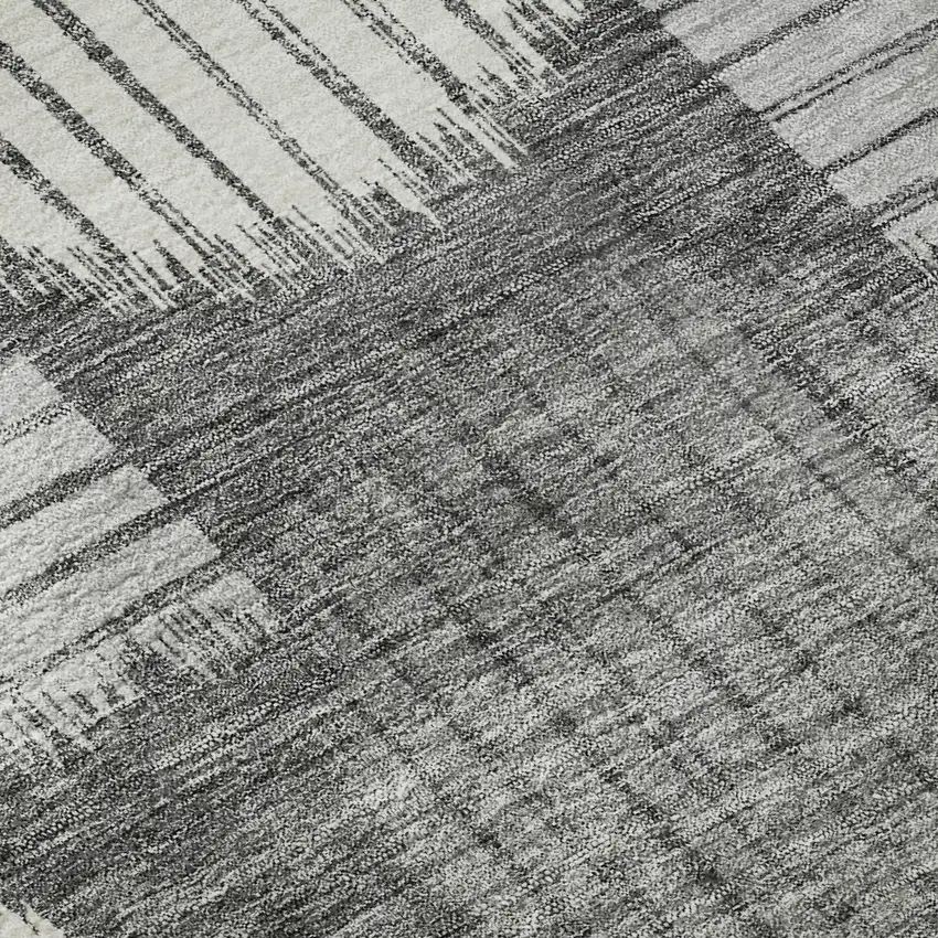 8' Charcoal And Ivory Geometric Washable Round Rug With UV Protection Photo 9