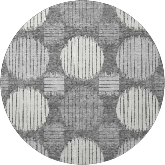 8' Charcoal And Ivory Geometric Washable Round Rug With UV Protection Photo 4