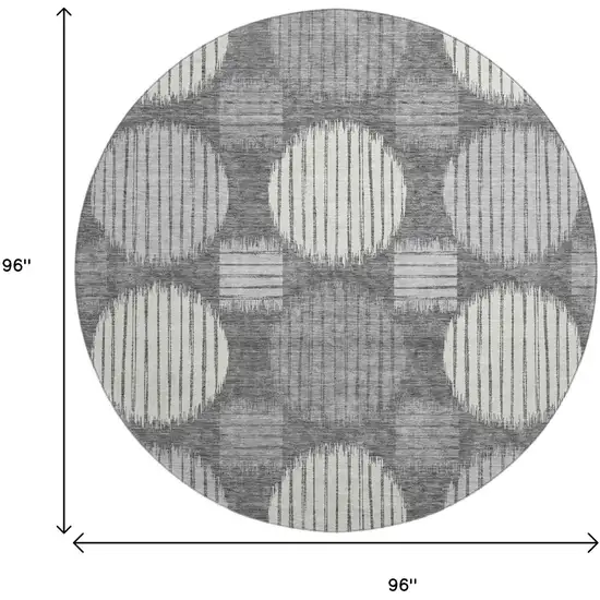8' Charcoal And Ivory Geometric Washable Round Rug With UV Protection Photo 8