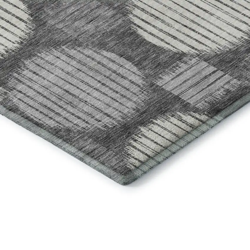 8' Charcoal And Ivory Geometric Washable Round Rug With UV Protection Photo 7