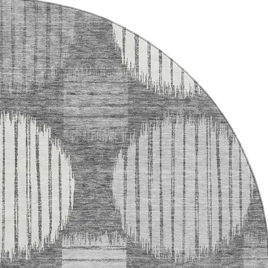 8' Charcoal And Ivory Geometric Washable Round Rug With UV Protection Photo 3