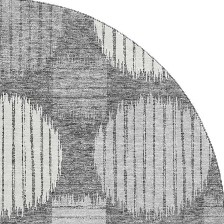 8' Charcoal And Ivory Geometric Washable Round Rug With UV Protection Photo 3